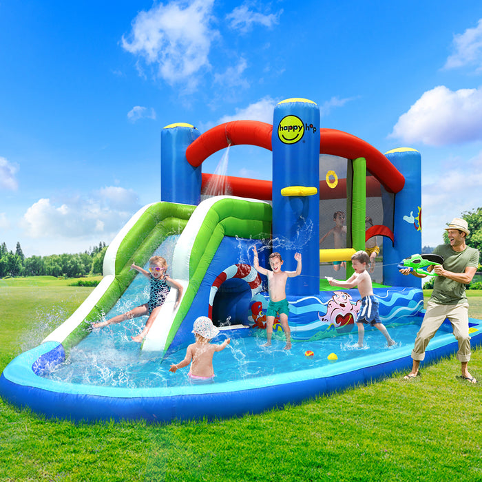 Happy Hop Inflatable Water Slide Jumping Trampoline Castle Bouncer Toy Splash