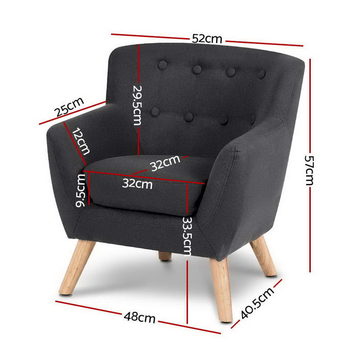 Kids Sofa Nordic French Couch Armchair Linen Lounge Children Room Bedroom- Black