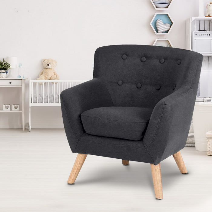 Kids Sofa Nordic French Couch Armchair Linen Lounge Children Room Bedroom- Black