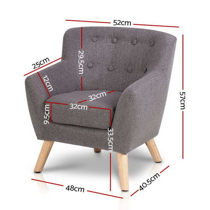 Kids Sofa Armchair French Couch Linen Lounge Nordic  Children Room- Grey