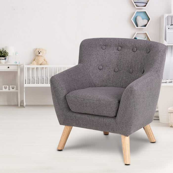 Kids Sofa Armchair French Couch Linen Lounge Nordic  Children Room- Grey