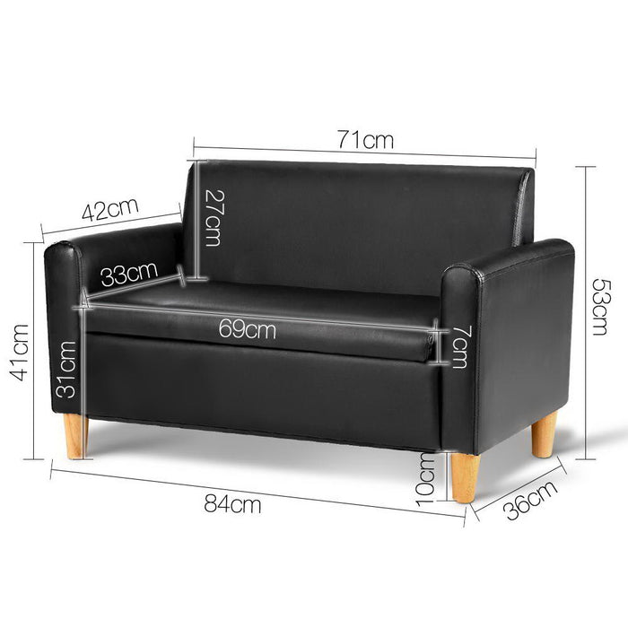 2 Seats Kids Sofa Storage PU Leather Armchair Children Chair Couch-Black
