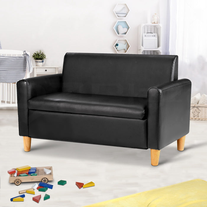 2 Seats Kids Sofa Storage PU Leather Armchair Children Chair Couch-Black