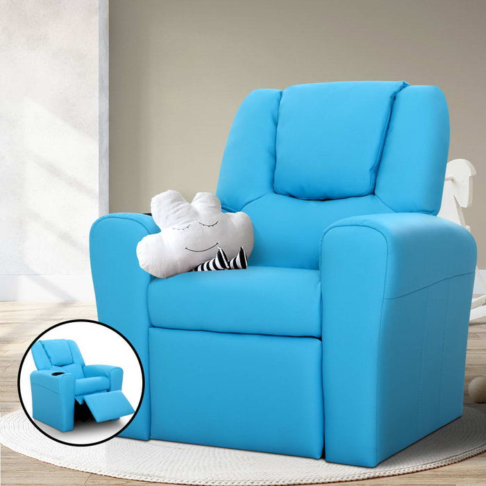 Keezi Kids Recliner Chair PU Leather Sofa Lounge Couch Children Armchair Blue