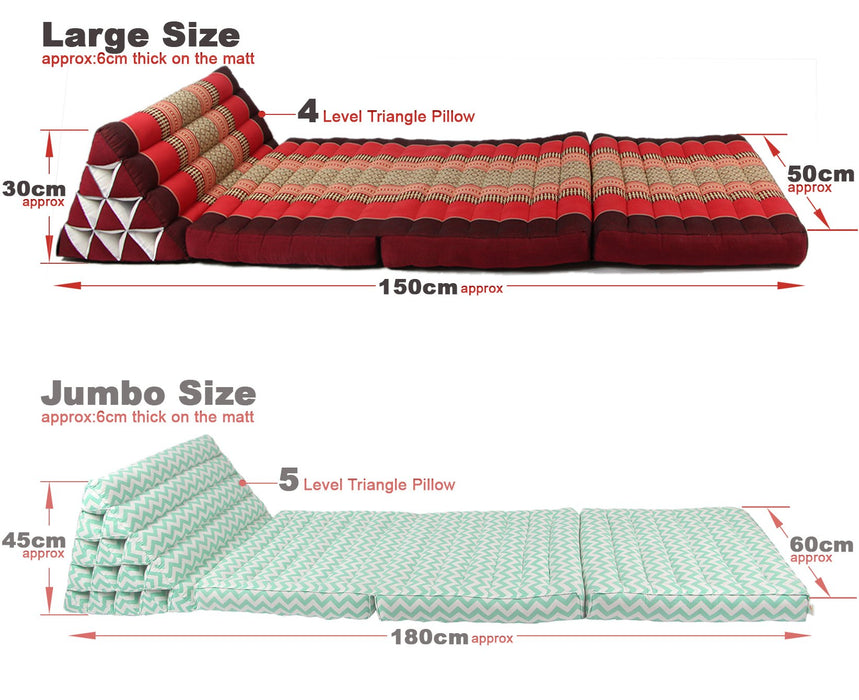 Red Elephant Large Thai Triangle Pillow 3 Fold Outdoor Mattress Cushion Day Bed 3Folds
