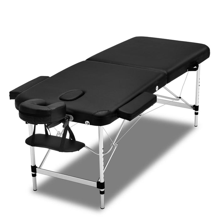 Zenses 2 Fold Portable Aluminium Massage Table Massage Bed Beauty Therapy 55cm- Black
