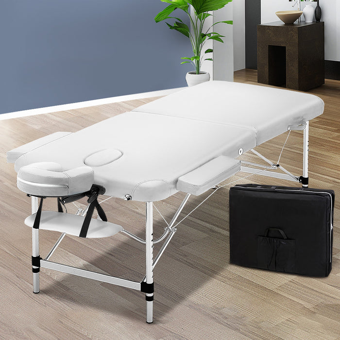 Zenses Massage Table 75cm Portable 2 Fold Aluminium Beauty Bed White