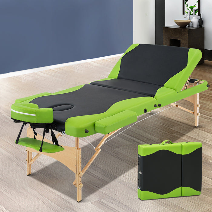 Zenses Massage Table 70cm Portable 3 Fold Wooden Beauty Bed Green