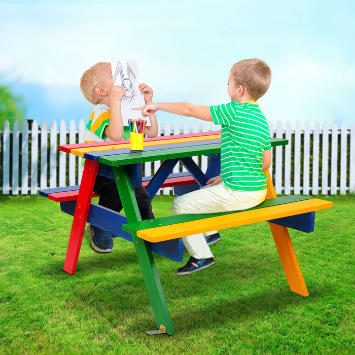 Keezi Kids Wooden Picnic Bench Set In/Outdoor Rainbow Colors