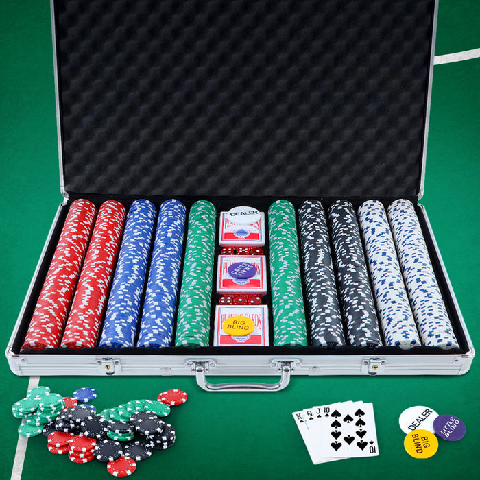 1000pcs Poker Chips Set Casino Texas Hold'em Gambling Party Game Dice Cards Case