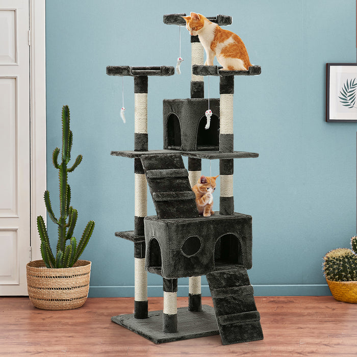 i.Pet Cat Tree 180cm Tower Scratching Post Scratcher Wood Condo House Toys Grey