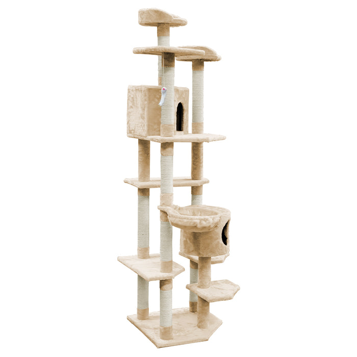 i.Pet Cat Tree 203cm Tower Scratching Post Scratcher Condo Trees House Bed Beige