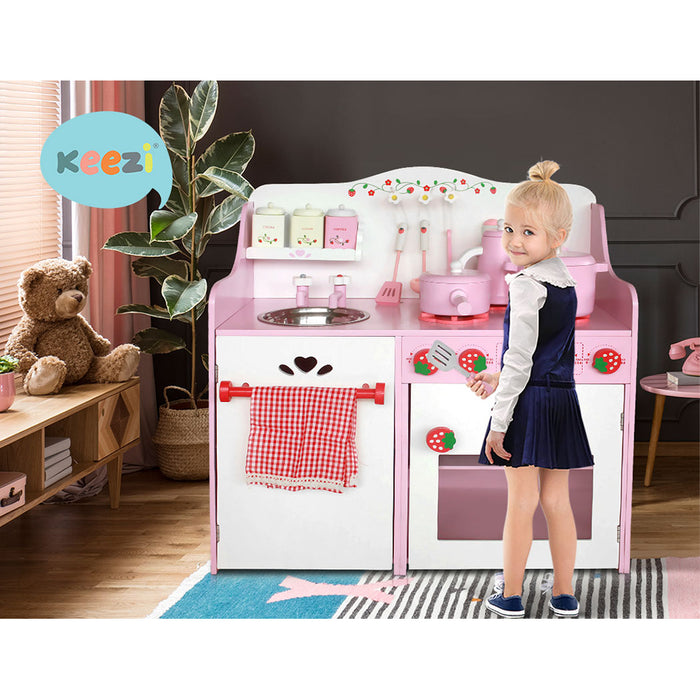 Keezi Kids Kitchen Play Set  Pretend Play Food Sets Childrens Utensils Toys- Pink
