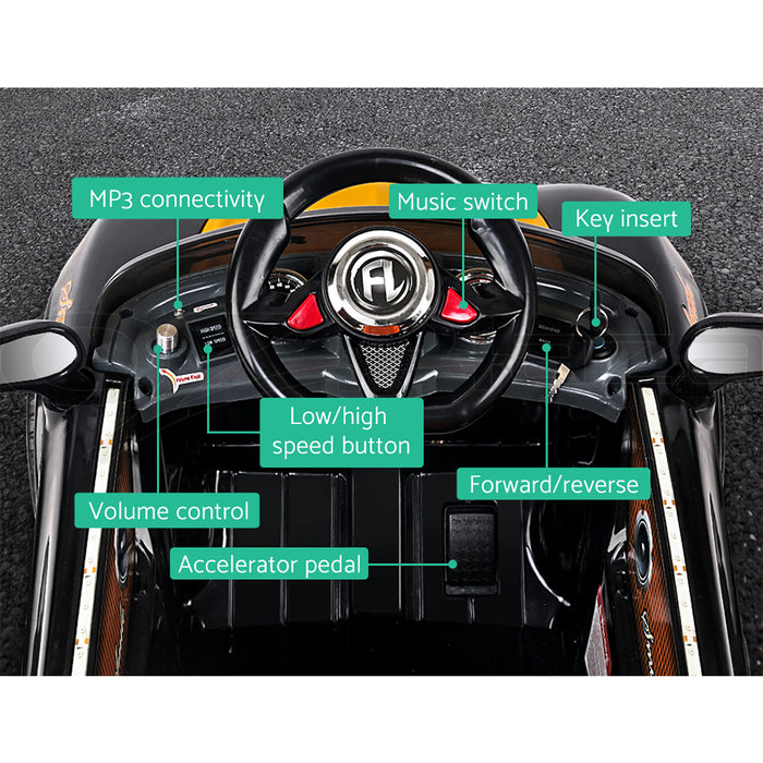 Rigo Kids Ride On Car Bugatti  Electric 12V Remote Control Toys- Black & Orange