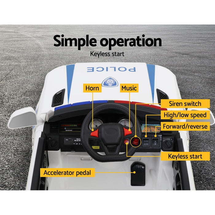 Rigo Kids Ride On Car Inspired Patrol Police Electric Powered Toy Cars Remote Control -White