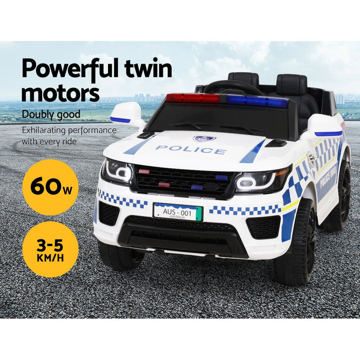 Rigo Kids Ride On Car Inspired Patrol Police Electric Powered Toy Cars Remote Control -White