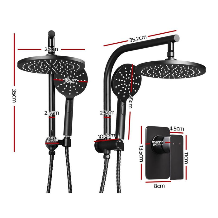 9'' Rain Shower Head Mixer Round Handheld High Pressure Wall Black Brass