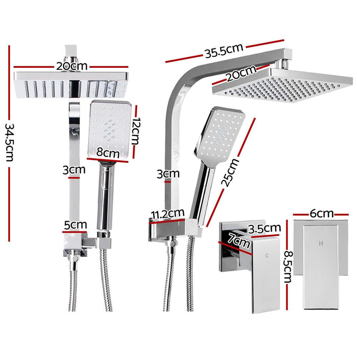 8'' Rain Shower Head Taps Square Handheld High Pressure Wall brass Chrome