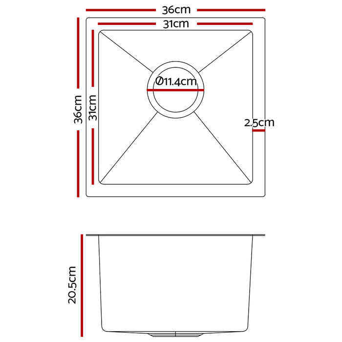 Cefito Kitchen Sink 36X36CM Stainless Steel Nano Basin Single Bowl Silver