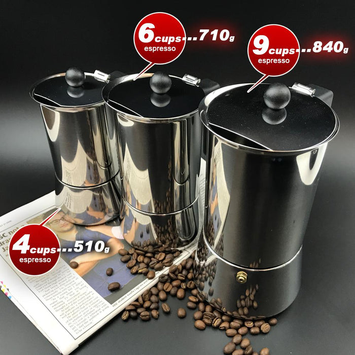 Thickened 9Cups Stainless Steel Stove Top Espresso Italian Coffee Maker