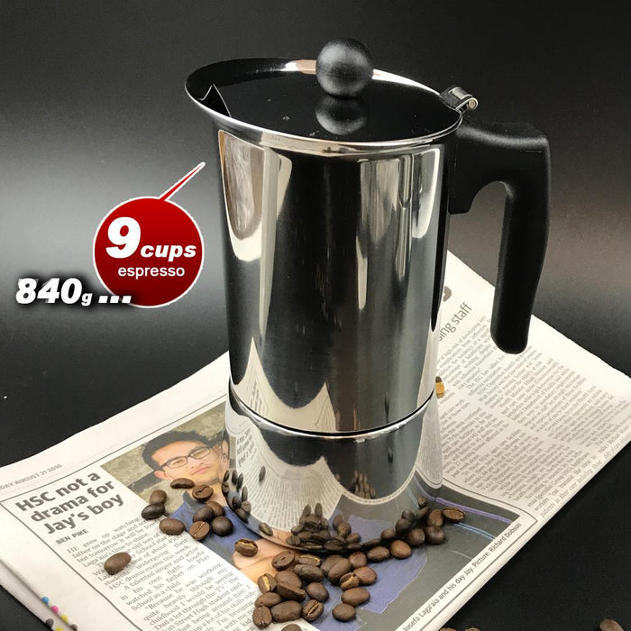 Thickened 9Cups Stainless Steel Stove Top Espresso Italian Coffee Maker