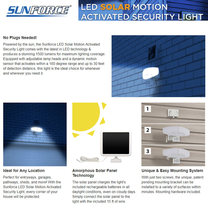 Sunforce Solar Motion Light 180 LED Outdoor Waterproof Detection 180° Motion