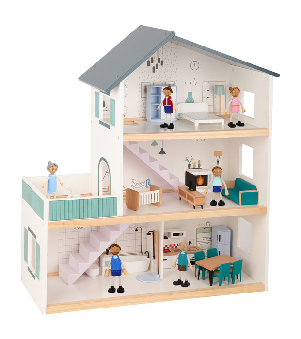 Tooky Toys DOLL HOUSE  Miniature With Furniture Kit 3 Years + - 3 STOREY
