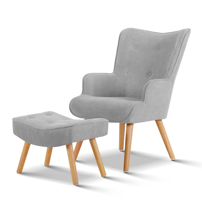 Artiss Armchair and Ottoman Modern Scandinavian Style Elegant Tufted Design High Resilience Foam - Light Grey