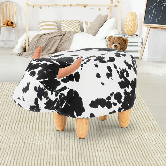 Kids Ottoman Foot Stool Toy Chair Animal Foot Rest Fabric  Cow Seat  White