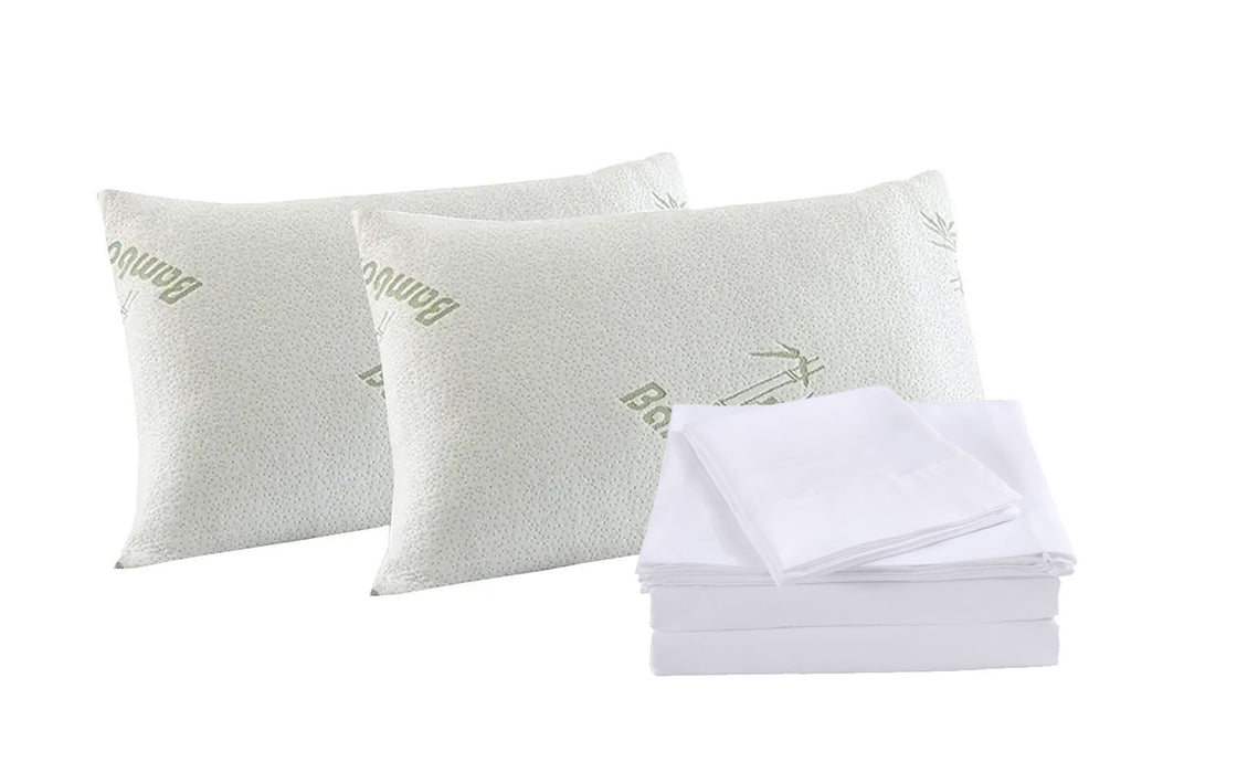 Royal Comfort Bamboo Blend Sheet Set 1000TC and Bamboo Pillows 2 Pack Ultra Soft - King - White