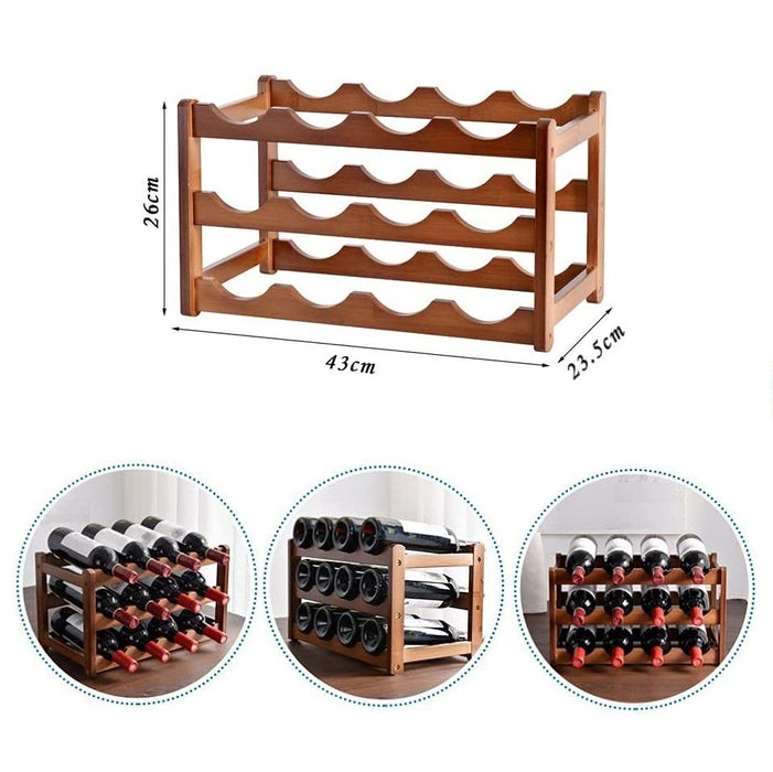 3-layer Bamboo Wine Storage Rack  Natural Bamboo Storage Rack Display Wine Bottle Rack(12 bottles)