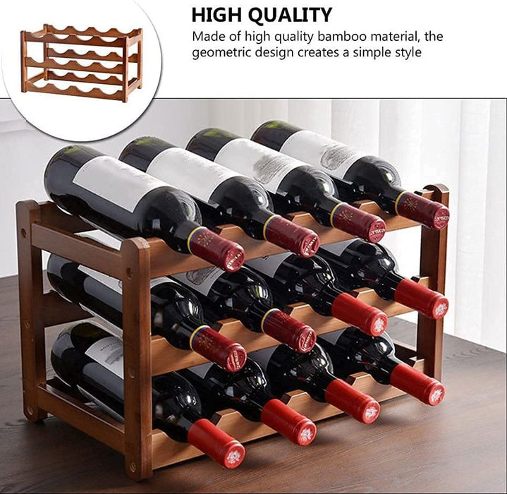3-layer Bamboo Wine Storage Rack  Natural Bamboo Storage Rack Display Wine Bottle Rack(12 bottles)