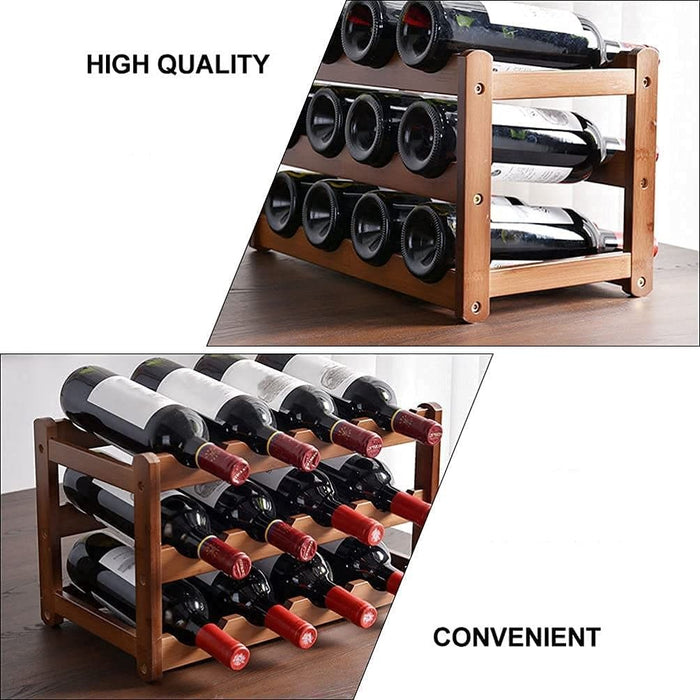 3-layer Bamboo Wine Storage Rack  Natural Bamboo Storage Rack Display Wine Bottle Rack(12 bottles)