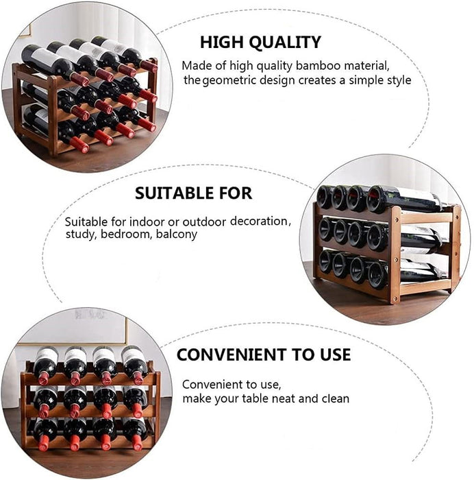 3-layer Bamboo Wine Storage Rack  Natural Bamboo Storage Rack Display Wine Bottle Rack(12 bottles)