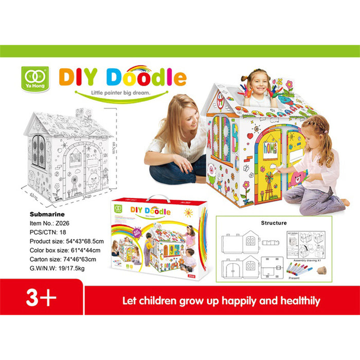 DIY Large Cardboard Coloring Creative Craft Play House Project Assemble Kids