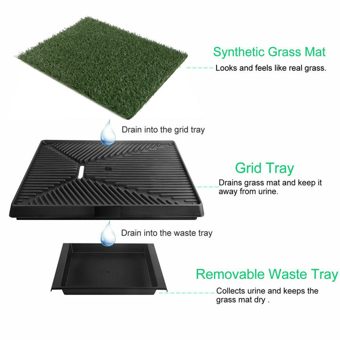 Indoor Dog Pet Potty Training Portable Toilet Large Loo Pad Tray + 2 Grass Mat
