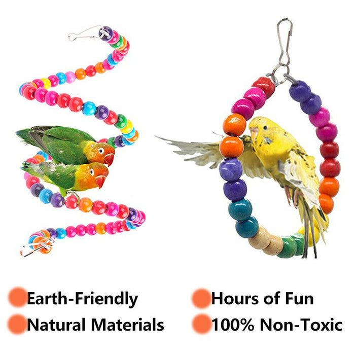 10PCS Bird Toys Parrot Swing Chewing Hanging Cockatiel Cage Toy Set with Bell