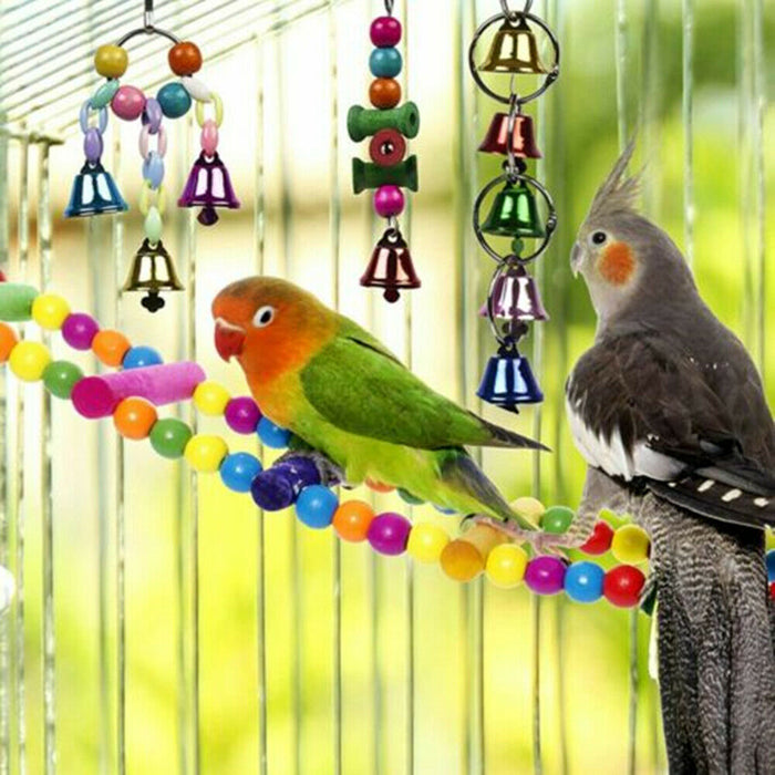 10PCS Bird Toys Parrot Swing Chewing Hanging Cockatiel Cage Toy Set with Bell
