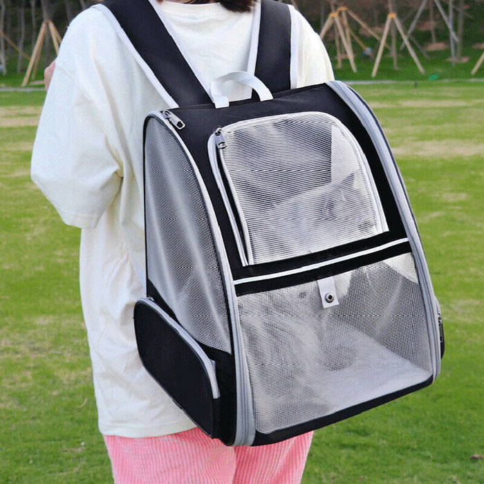 Pet Carrier Bag Cat Dog Breathable Double Shoulder Backpack Travel Outdoor Black