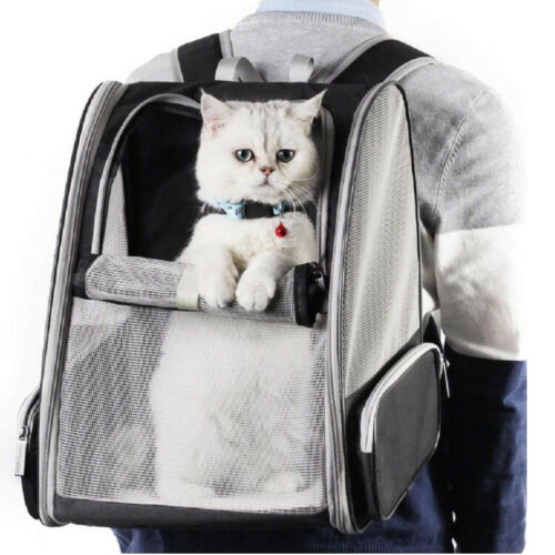 Pet Carrier Bag Cat Dog Breathable Double Shoulder Backpack Travel Outdoor Black