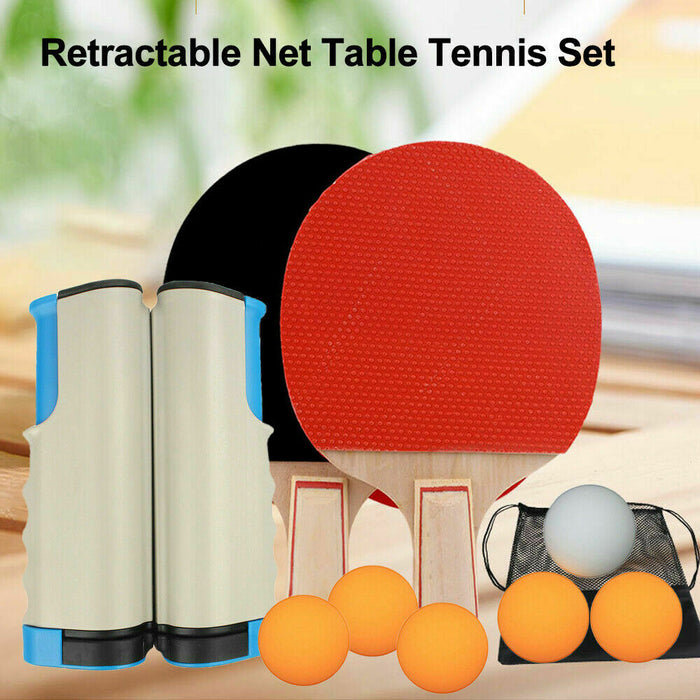 Instant Table Tennis Kit Ping Pong Set Retractable Net Rack + 2 Bats + 6 Balls