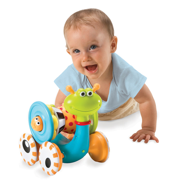 Crawl N Go Snail Musical With Stacker Developmental Toy Promotes Baby's Crawling
