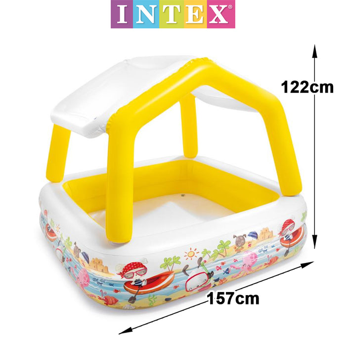 Intex Yellow Kids Inflatable Pool With A Canopy For The Garden Beach & Sun Shade