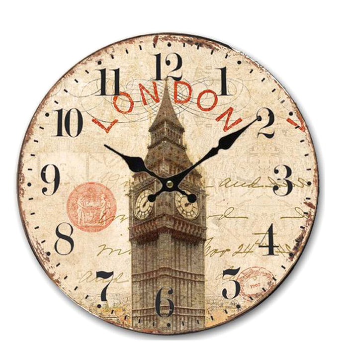 Z1088 34cm Rustic Vintage Wall Clock Coloured Stylish Design Art Sculpture MDF Boards