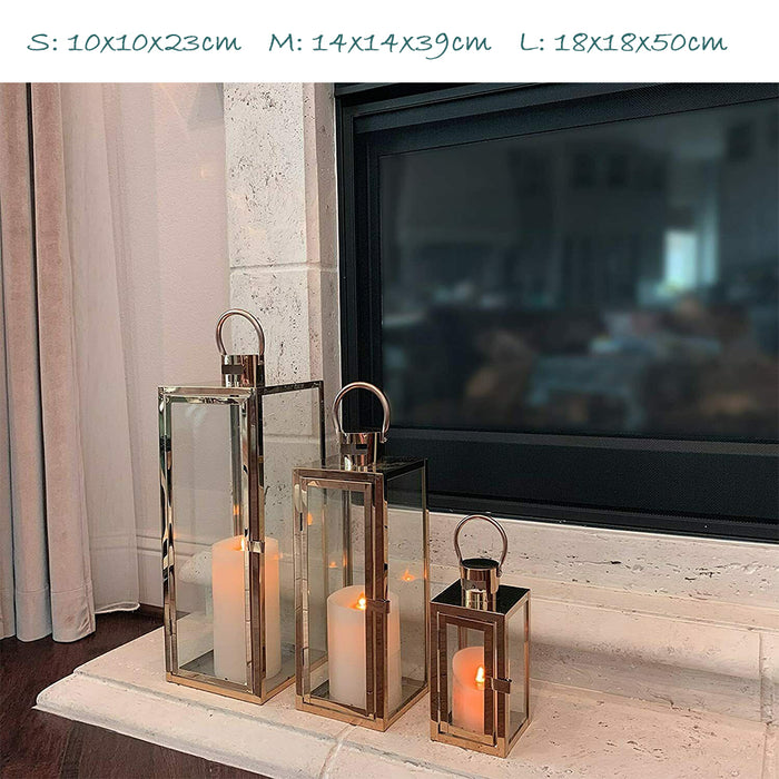 Stainless Steel Glass Lantern Candle Holder 3Color 3pcs Set Wedding Decoration