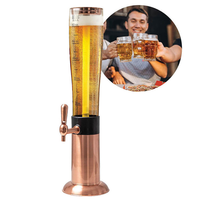 Refinery Beer Tower 2.6L With Tap Ice Drink Dispenser Beverage Bar Tube Copper