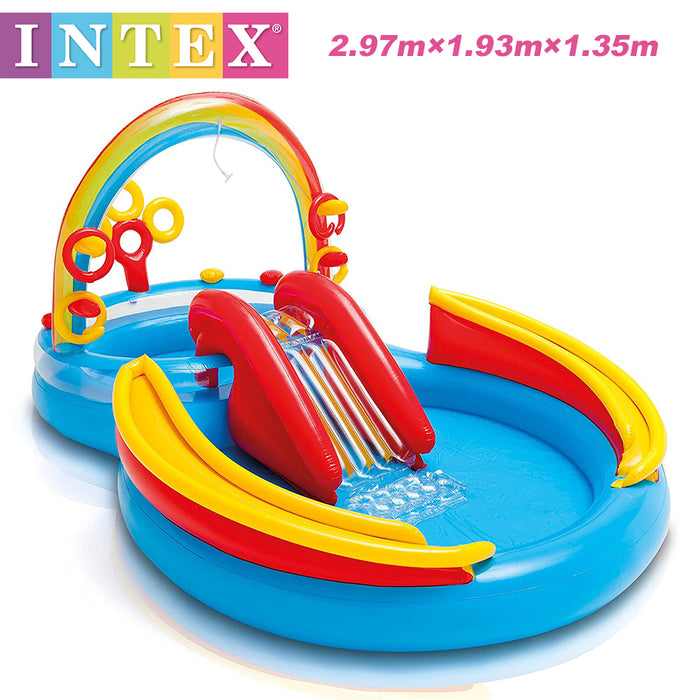 INTEX Inflatable Kids Rainbow Ring Water Play Center Kids Pool Slide Games