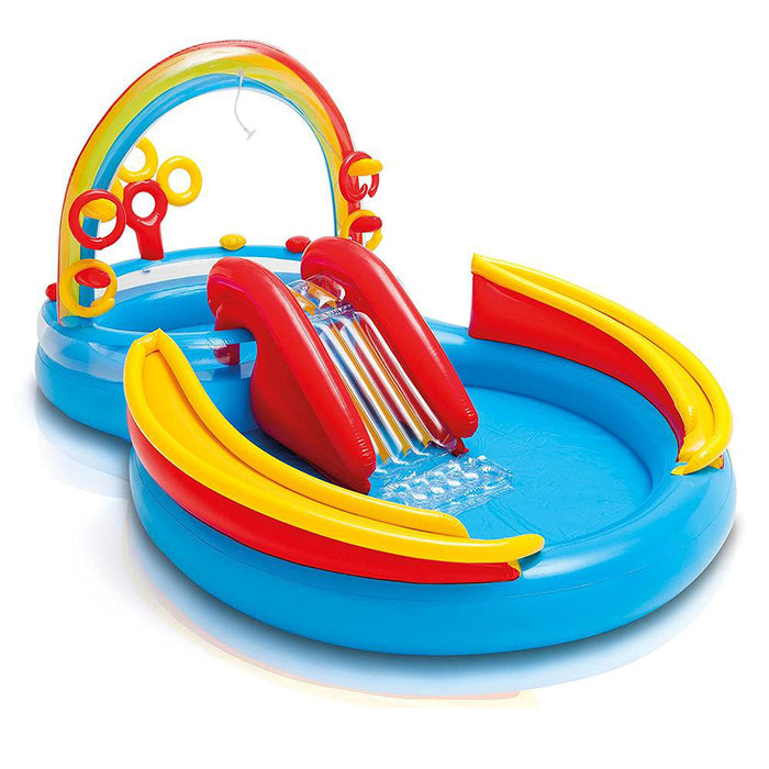 INTEX Inflatable Kids Rainbow Ring Water Play Center Kids Pool Slide Games