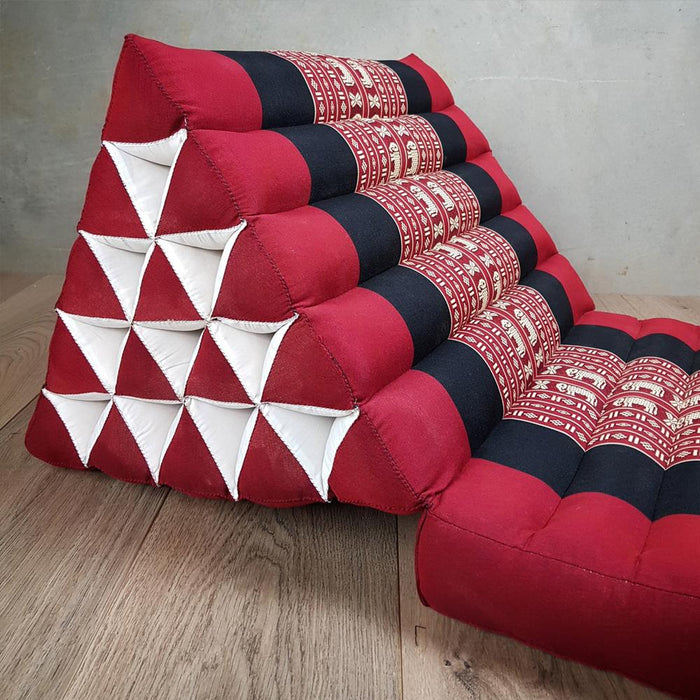 Thai Red Elephant Triangle Pillow 1 Fold Mattress Cushion Day Bed 100% Kapok Fibre Jumbo Blue