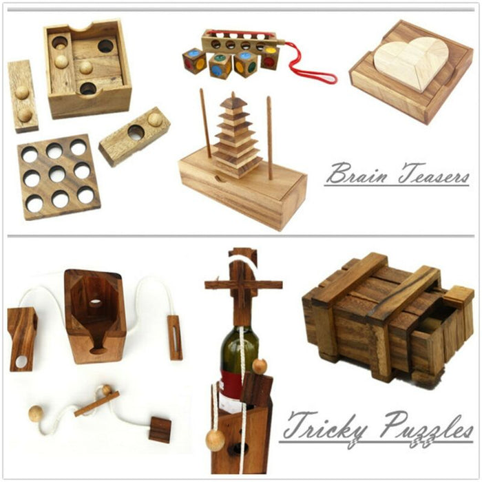 Wooden Puzzles Brain Teaser Seventeen 3D With Wooden Box Mango Trees Wooden Toy